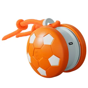 Interactive smart electric soccer ball cat toy featuring an orange rope and USB-C port