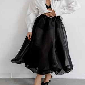 Elegante gonna a palloncino in rete nera stile francese linea A da donna primavera