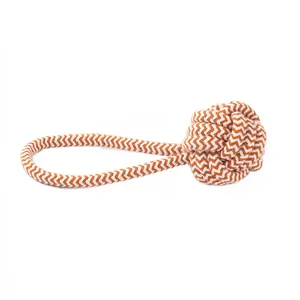 Jouet en corde de coton tressée orange et blanche durable pour chiens, idéal pour mâcher.