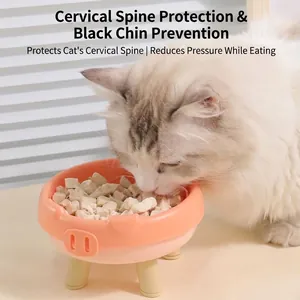 Cute elevated pig-shaped cat bowl for neck protection in pink macaron finish.