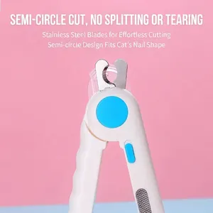 Professional pet nail clipper with LED light and half-moon stainless steel blade