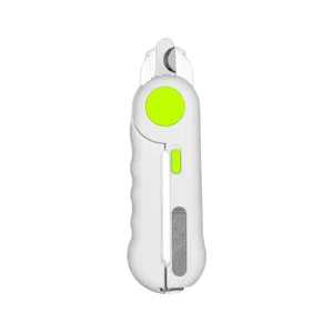 White LED pet nail clipper with green accents for cats and dogs on white background