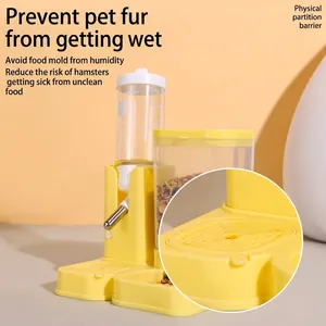 Yellow 2-in-1 hamster feeder and 80ml water bottle set with physical partition barrier