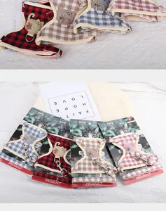 Detailed view of adjustable plaid cotton cat harness and leash sets in four colors
