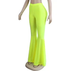 Pantalones acampanados amarillo neón de talle alto con volantes