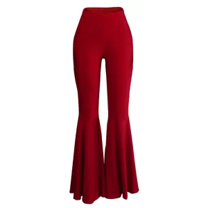 Pantalones de campana rojos ajustados de cintura alta con dobladillo