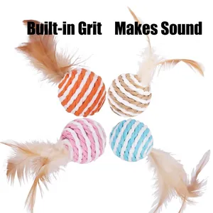 Interactive Cat Toy Feather Paper Rope Ball With Built-in Sound For Kitten Self-Play Teething Durable Pet Toy Multicolor