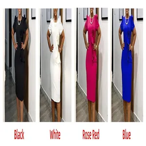 Elegant short sleeve bodycon dress with ruffle details in four solid colors
