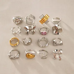 Minimalist Stainless Steel Rings for Women Gold Silver Plated Heart Snake Bow Geometry Fashion Jewelry Finger Ring Gift