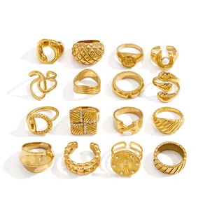 Collection of gold-plated stainless steel rings with vintage and geometric designs