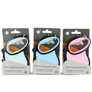 Guinzagli retrattili automatici da 3m nei colori verde menta, blu e rosa per cani.