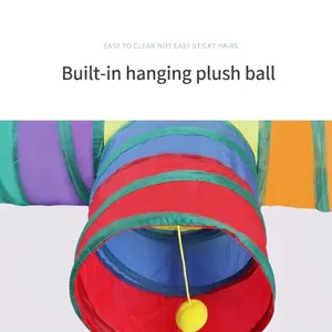 Tunnel per gatti arcobaleno a 3 vie con pallina di peluche