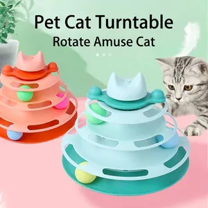 Interaktives Katzen-Drehscheiben-Spielzeug Mit Mehreren Ebenen Kunststoff Rotierende Bälle Katzenohr-Design Haustier Übung Puzzle-Spielzeug
