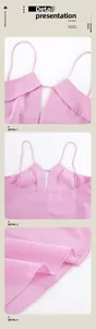 Close-up details of the pink linen camisole showing the V-neckline and fabric texture