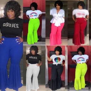 Elegantes pantalones acampanados de cintura alta con dobladillo de volantes mujer
