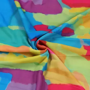 Detailed close-up of vibrant abstract print fabric for women's sexy slim-fit dresses