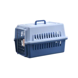 Trasportino portatile blu bicolore per gatti e cani piccoli con porta a griglia metallica