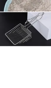 Detailed view of large stainless steel wire cat litter scoop with efficient sifting design