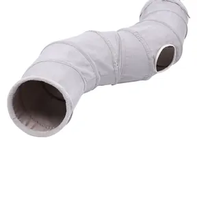 Detail of the grey suede S-shaped cat tunnel toy featuring a soft plush rim design.