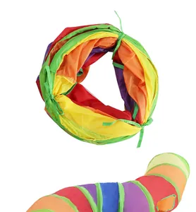 Detailed view of the colorful rainbow cat tunnel showing both folded and expanded states