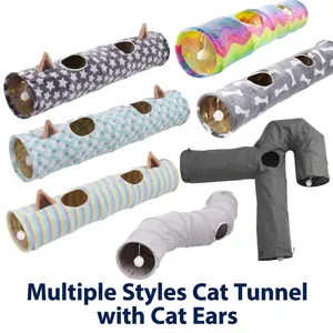 Tunnel Pieghevole per Gatti Giocattolo Con Carta Frusciante Palla Sospesa Design Orecchie Carine Tunnel in Peluche Poliestere