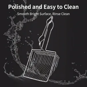 Large stainless steel cat litter scooper with hanging hook and easy-clean polished finish