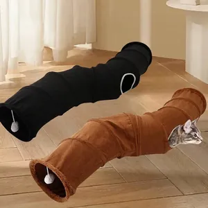 S-shaped folding suede cat tunnel toy for indoor cats with soft hanging play balls