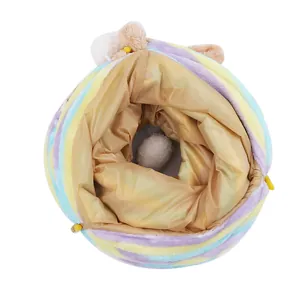 Tunnel pieghevole per gatti arcobaleno con morbida fodera in peluche e carta sonora