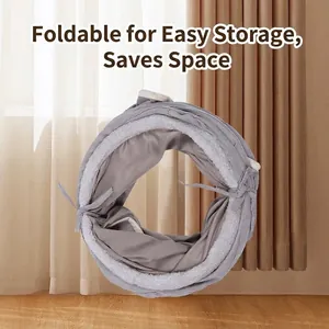 Foldable gray suede cat tunnel toy designed for indoor play and space-saving storage