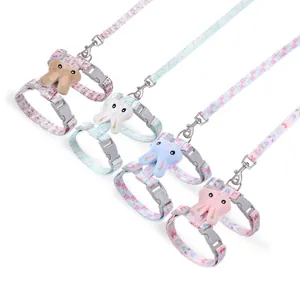 Set of 4 colorful adjustable cat harnesses with cute plush bunny decorations.