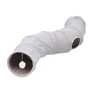 Premium S-shaped foldable suede cat tunnel with hanging toy ball for indoor pet play
