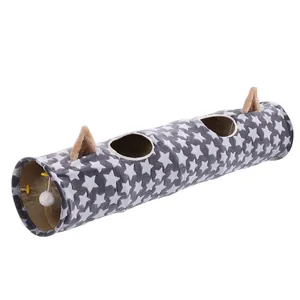 Tunnel pieghevole in peluche per gatti con motivo a stelle orecchie e pallina