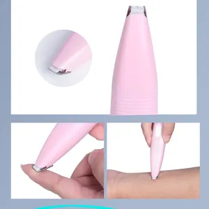 Electric pink pet hair trimmer for paws and detail grooming shown in use on human arm
