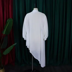 Elegant loose white chiffon dress featuring an asymmetric irregular hem and long sleeves