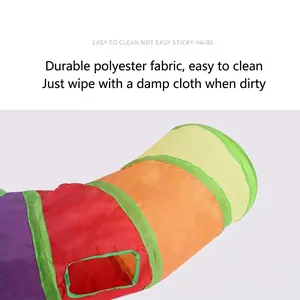 Durable rainbow collapsible cat tunnel toy made of easy-to-clean polyester fabric
