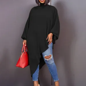 Elegant black asymmetrical chiffon loose dress featuring batwing sleeves for stylish women