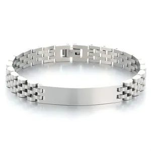 Men's polished stainless steel jubilee style bracelet with engravable id bar plate