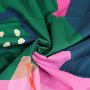 Macro detail of vibrant multi-color abstract printed fabric for nightclub dress