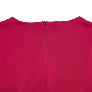 Detailed close-up showing back neckline and invisible zipper on magenta elegant dress