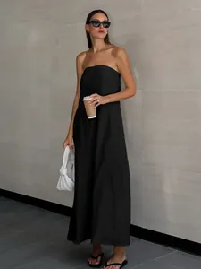 Elegantes trägerloses Maxikleid aus Baumwolle und Leinen in A-Linie für den Sommer