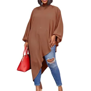 Stylish plus size brown chiffon asymmetrical loose dress for women summer fashion