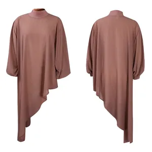 Elegant plus size chiffon dress with asymmetrical hem and stylish balloon sleeves.