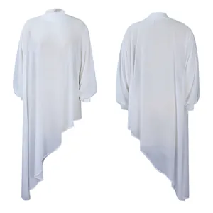 Detailed front and back views of white asymmetrical summer chiffon dress in loose fit