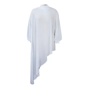 Elegant white asymmetrical chiffon dress featuring a high neck and loose-fit design