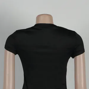 Back view of a sexy black tight-fitting short sleeve top from a two-piece midi dress set