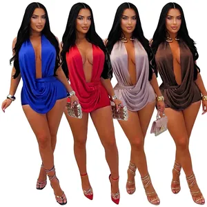 Tute sexy in raso con scollo all'americana in blu, rosso, beige e marrone donna
