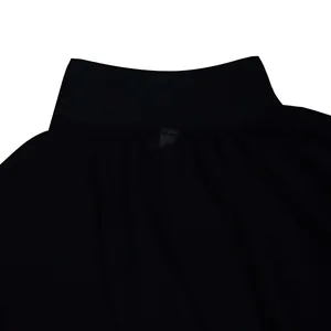 Close-up detail of a stylish black ribbed high neckline on a summer chiffon dress