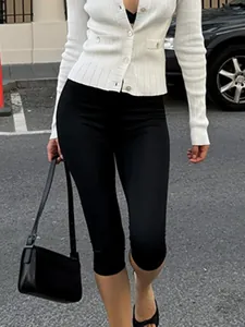 Women High Waist Capri Yoga Pants Slimming Butt Lifting Leggings Solid Color Stretchy Slim Fit Shark Pants Casual Daily Sportswear