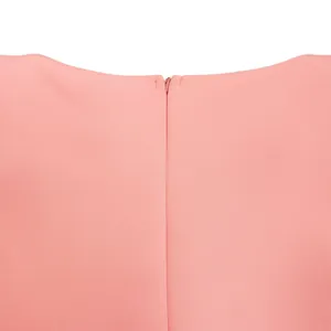 Close-up showing the high-quality invisible back zipper on a pink elegant banquet dress