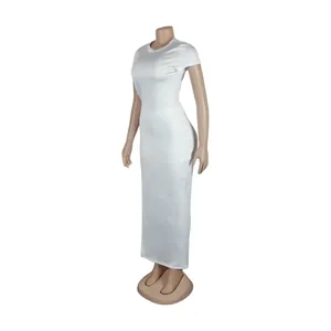 Elegant white two-piece bodycon maxi dress set displayed on a professional mannequin.